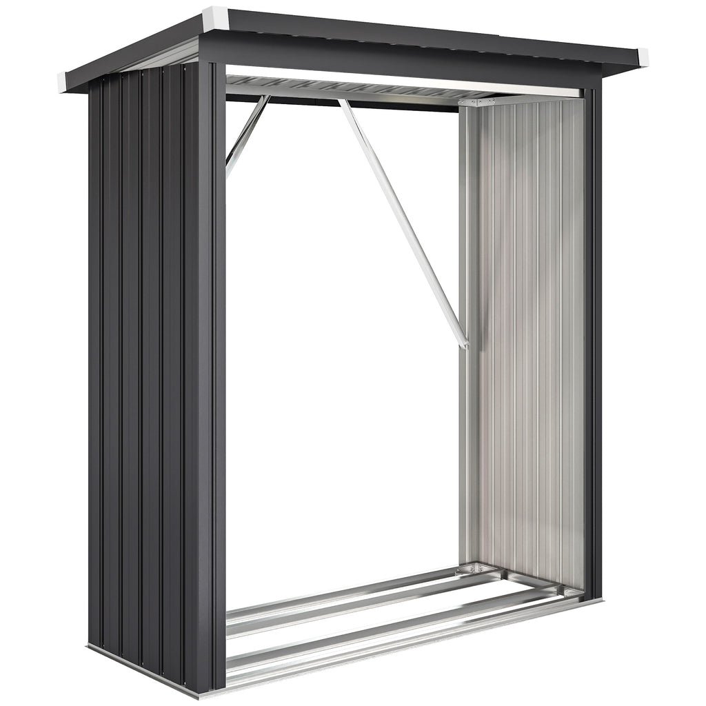 Outdoor Steel Log Shed, Raised Base and Sloped Roof, 150x66.5x150 cm, Dark Grey