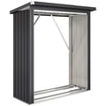 Outdoor Steel Log Shed, Raised Base and Sloped Roof, 150x66.5x150 cm, Dark Grey