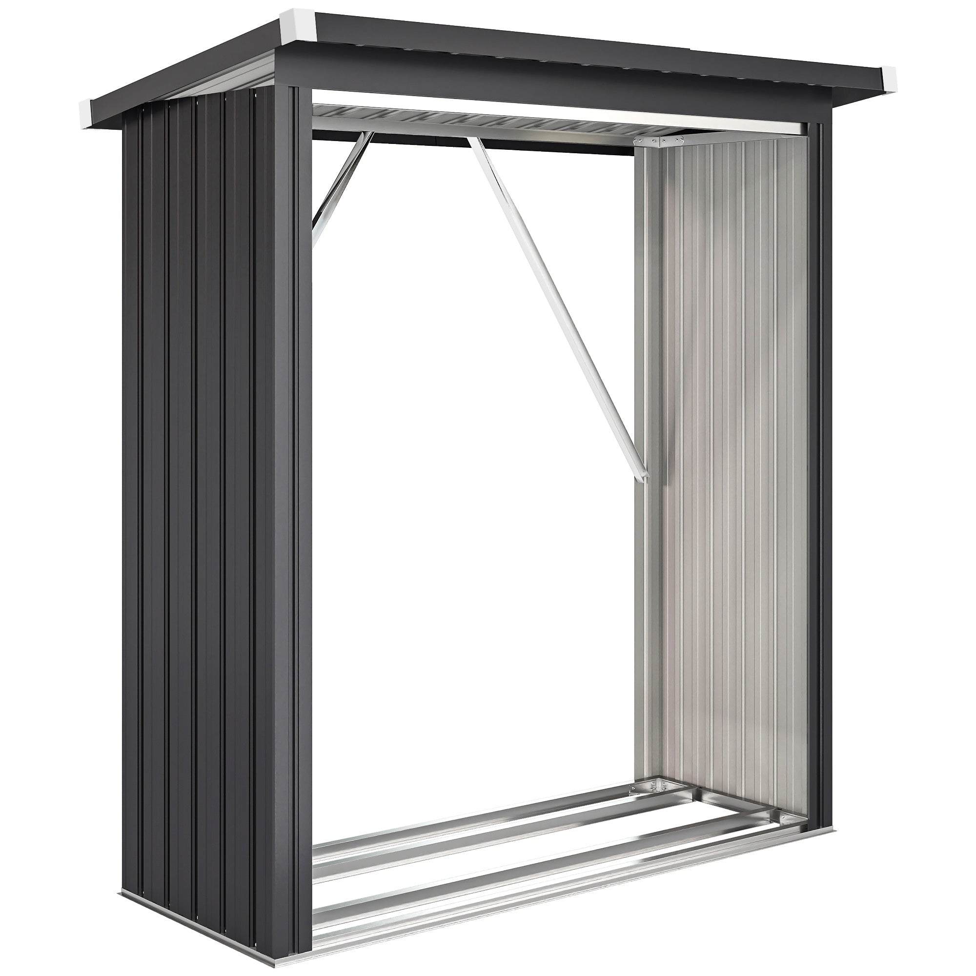 Outdoor Steel Log Shed, Raised Base and Sloped Roof, 150x66.5x150 cm, Dark Grey