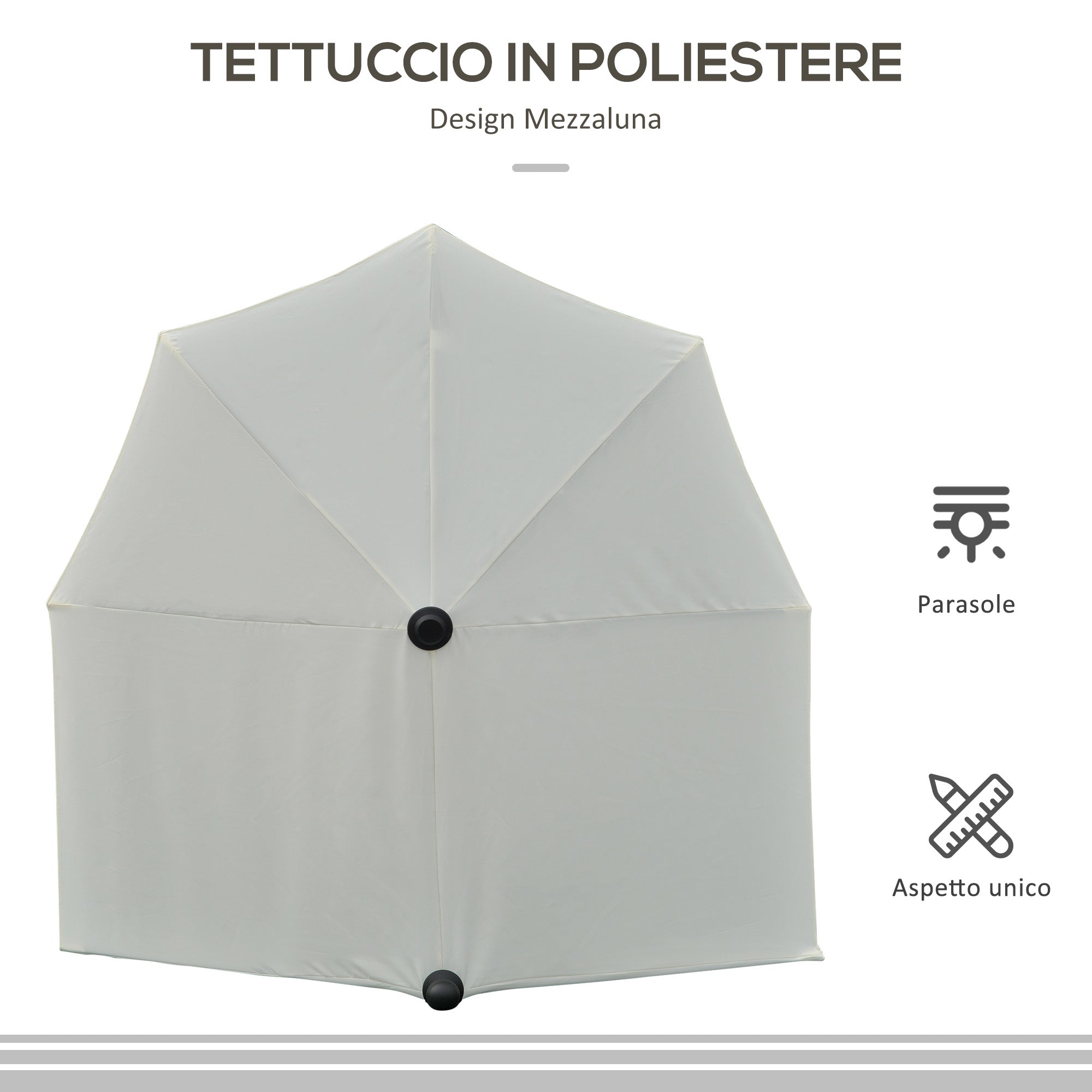 Semicircular Umbrella with Crank and Anti-UV Canopy, 200x190x240 cm, Cream