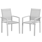 Set of 2 Stackable Garden Chairs with Breathable Seat, in Steel and Textilene, 56x58x89 cm, Light Gray