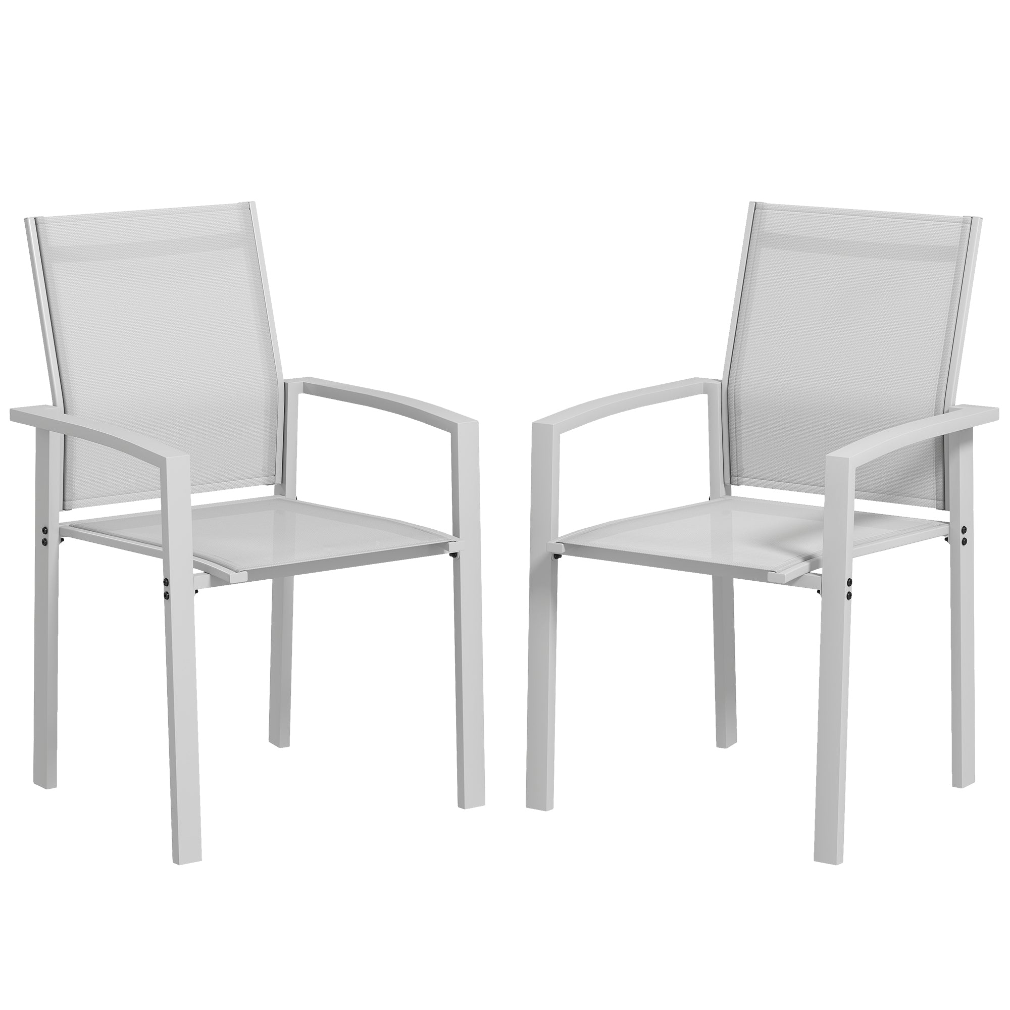 Set of 2 Stackable Garden Chairs with Breathable Seat, in Steel and Textilene, 56x58x89 cm, Light Gray