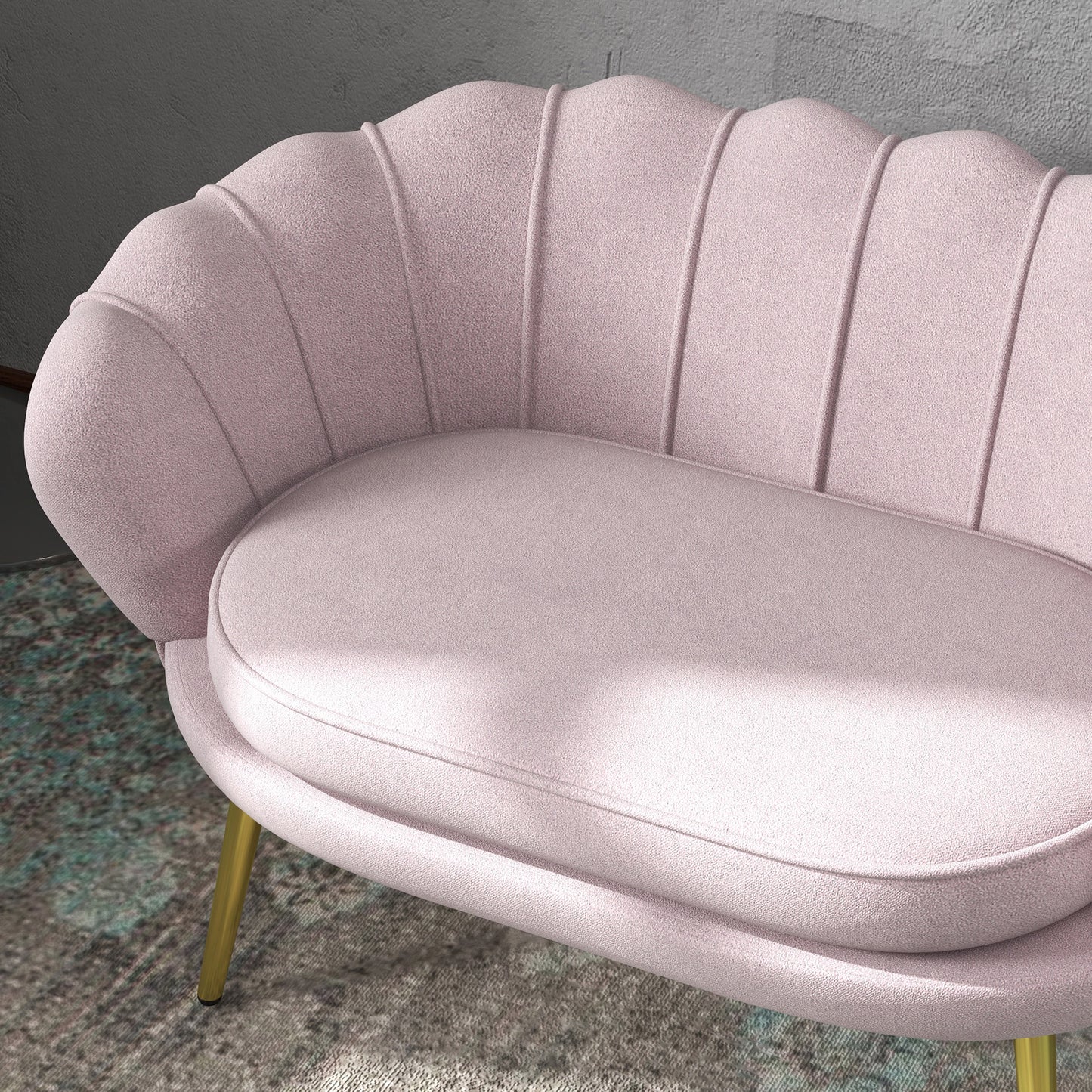 Vintage 2-Seater Sofa in Industrial Chic Style in Velvet Effect Fabric and Metal, 130x77x77 cm, Pink