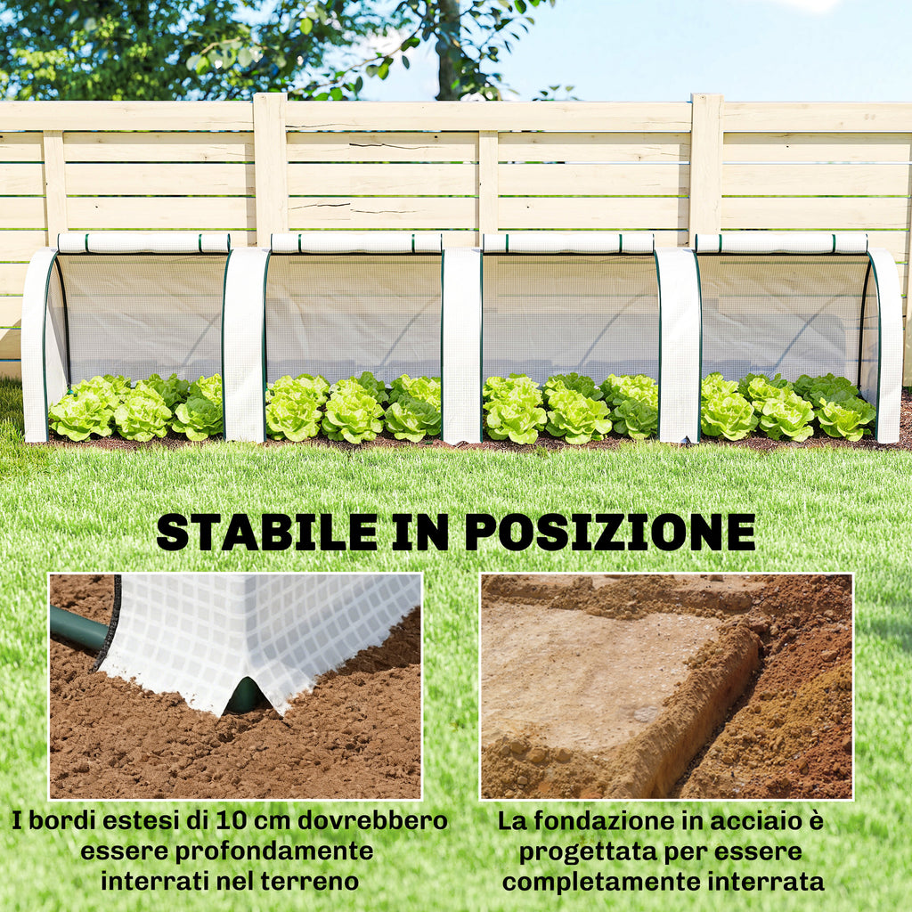 Outsunny Waterproof Anti-UV Steel and Plastic Tunnel Greenhouse with 4 Doors, 395x100x80 cm, White