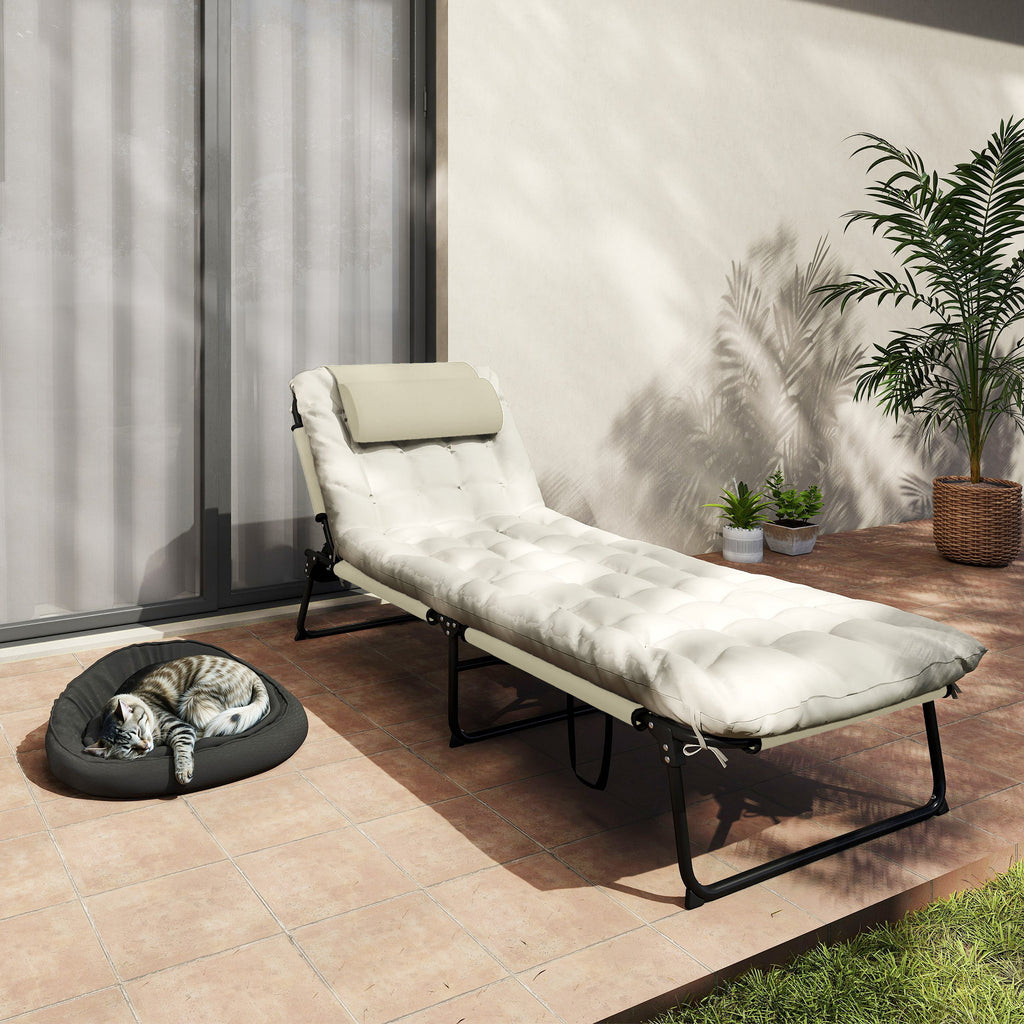 Outsunny Folding and Reclining Garden Lounger with Side Pocket, 68x189x30 cm, Beige