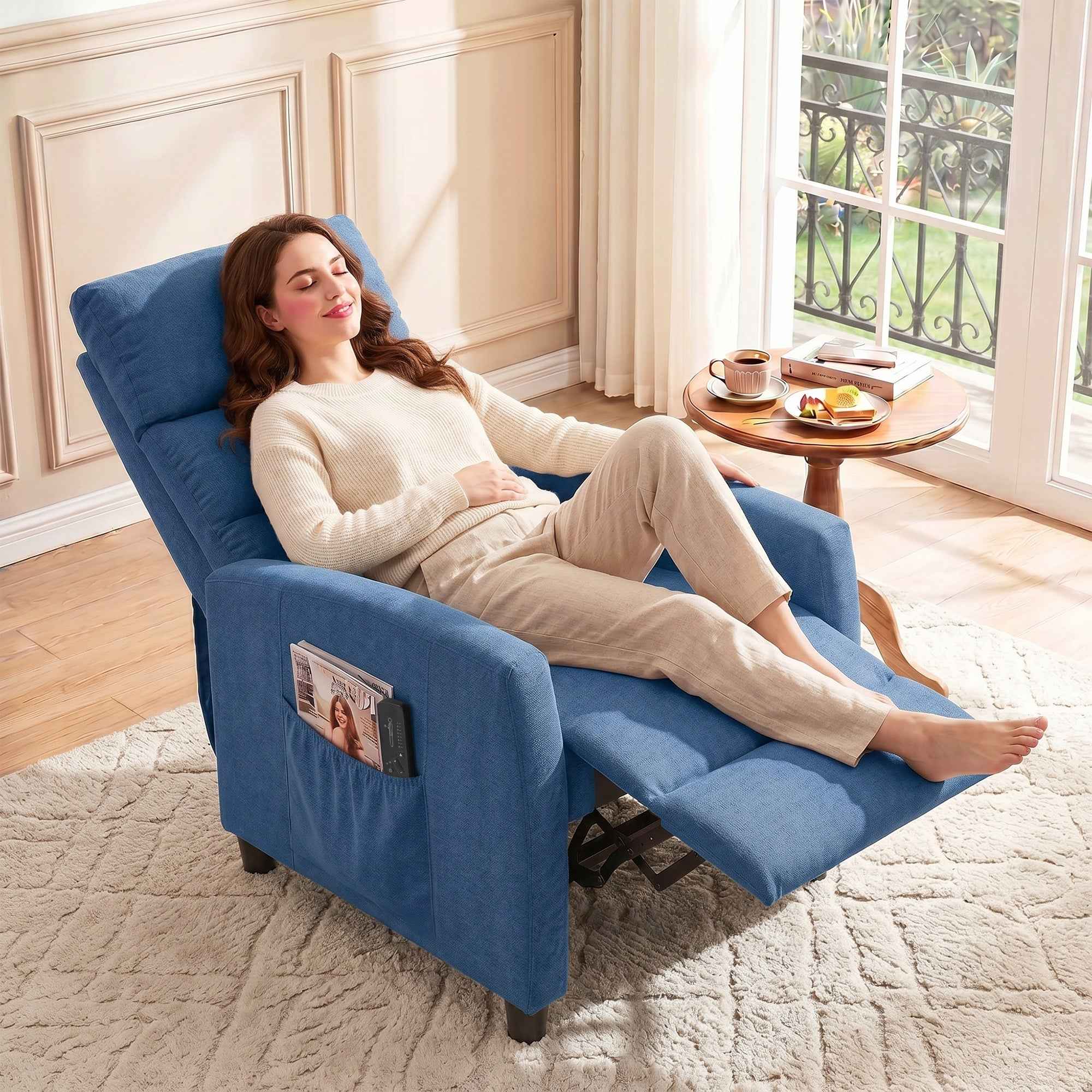 HOMCOM 160° Reclining Massage Chair with Footrest and Remote Control, 66x91x108 cm, Dark Blue Chenille
