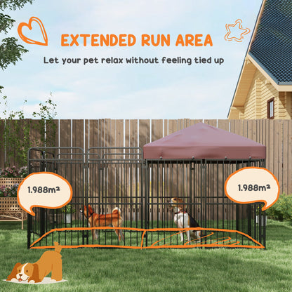 Pawhut Fence for Outdoor Dogs in Metal with Roof, 282x141x159cm, brown - Borgè