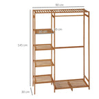HOMCOM Bamboo Coat Rack with 6-Tier Shelf and Coat Hook, 90x30x145 cm, Natural Wood