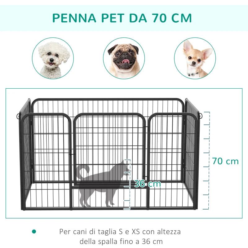 Small Dog Playpen, Indoor and Outdoor Pet Enclosure with 6-Piece Steel and Metal Mesh, 125x80x70 cm, Black