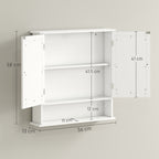 kleankin Wall-Mounted Bathroom Cabinet with 2 Mirrored Doors and Open Shelf, 56x13x58 cm, White