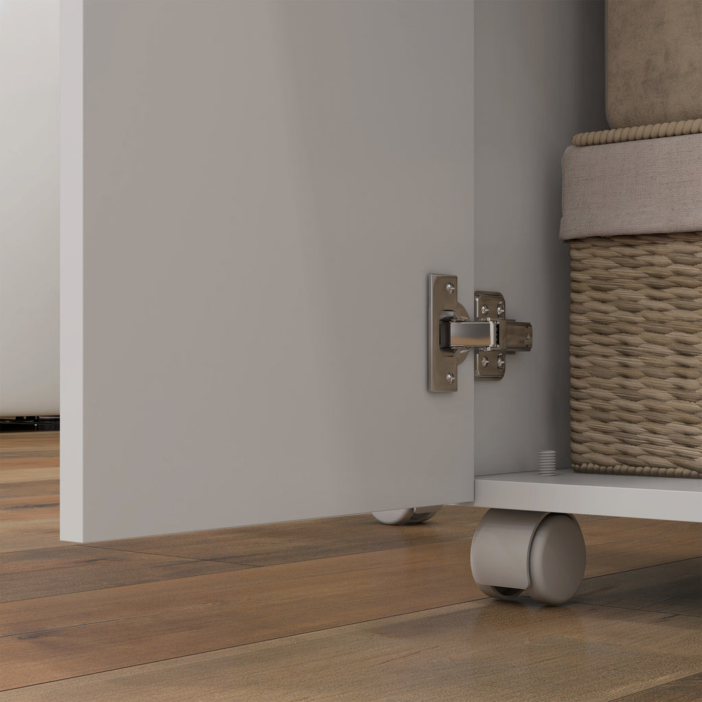 Extendable Rectangular Table with 2 Drawers and a Wooden Cabinet, 140x76x74 cm, White and Wood Color