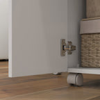 Extendable Rectangular Table with 2 Drawers and a Wooden Cabinet, 140x76x74 cm, White and Wood Color