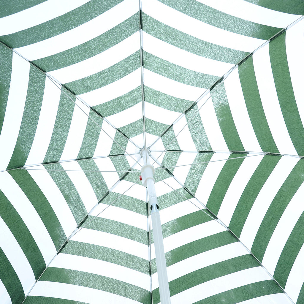 Tilting and Round Beach Umbrella in Metal and Polyester, Ø1.8x2 m, Green and White