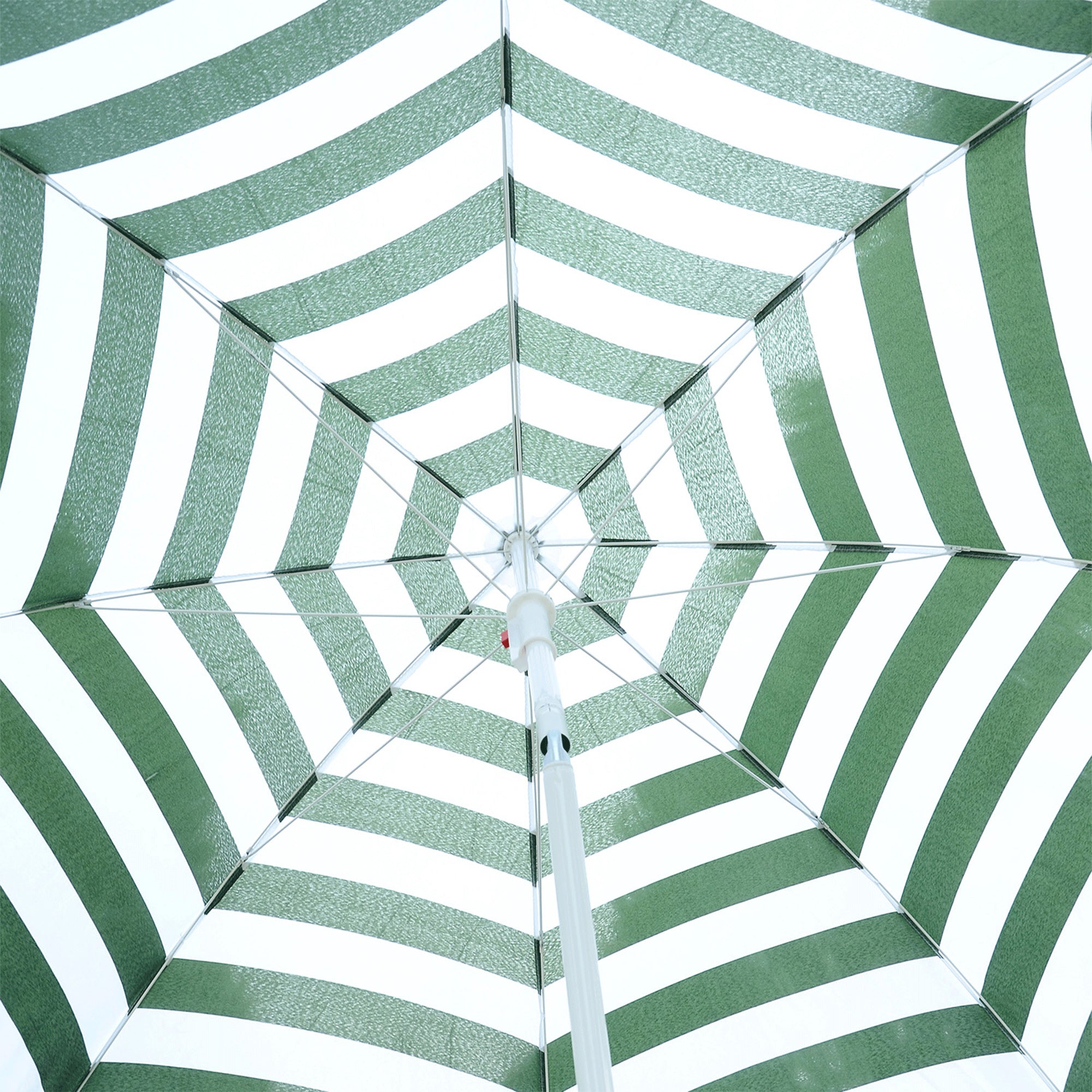 Tilting and Round Beach Umbrella in Metal and Polyester, Ø1.8x2 m, Green and White