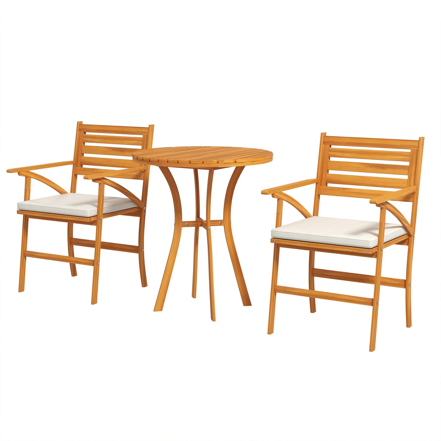 Outsunny 3-piece garden set in pine wood with round table Ø68x78 cm and 2 chairs 55x52x87.5 cm with cushions - Borgè