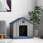 Waterproof Outdoor Dog House for Medium Dogs with Raised Base and Windows, 85x79x82 cm, Grey