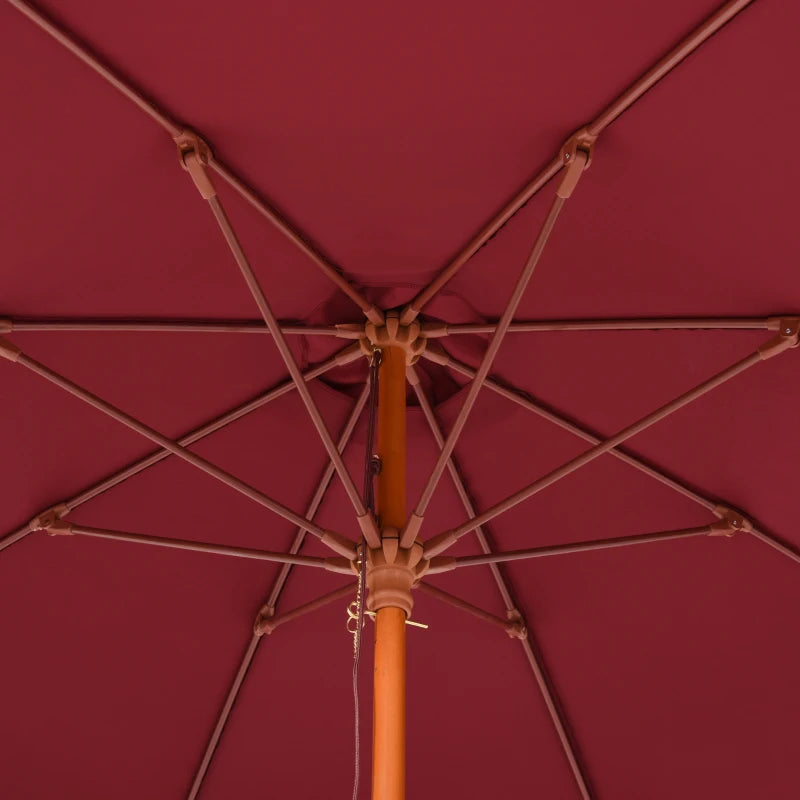 2.5x2.5m Garden Umbrella with Red Polyester Windproof Canopy and Wooden Pole - Borge' Group Limited