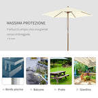 2.5x2.3 m 6-Rib Garden Umbrella, Wood and Polyester, Cream White - Borge' Group Limited