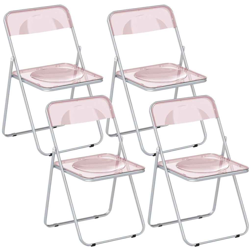 HOMCOM Set of 4 Clear Acrylic Folding Chairs, Pink