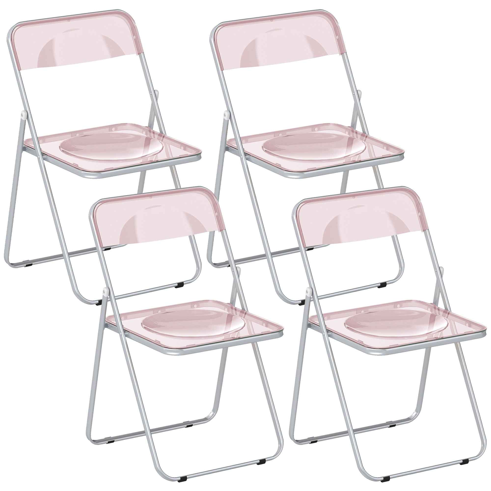 HOMCOM Set of 4 Clear Acrylic Folding Chairs, Pink