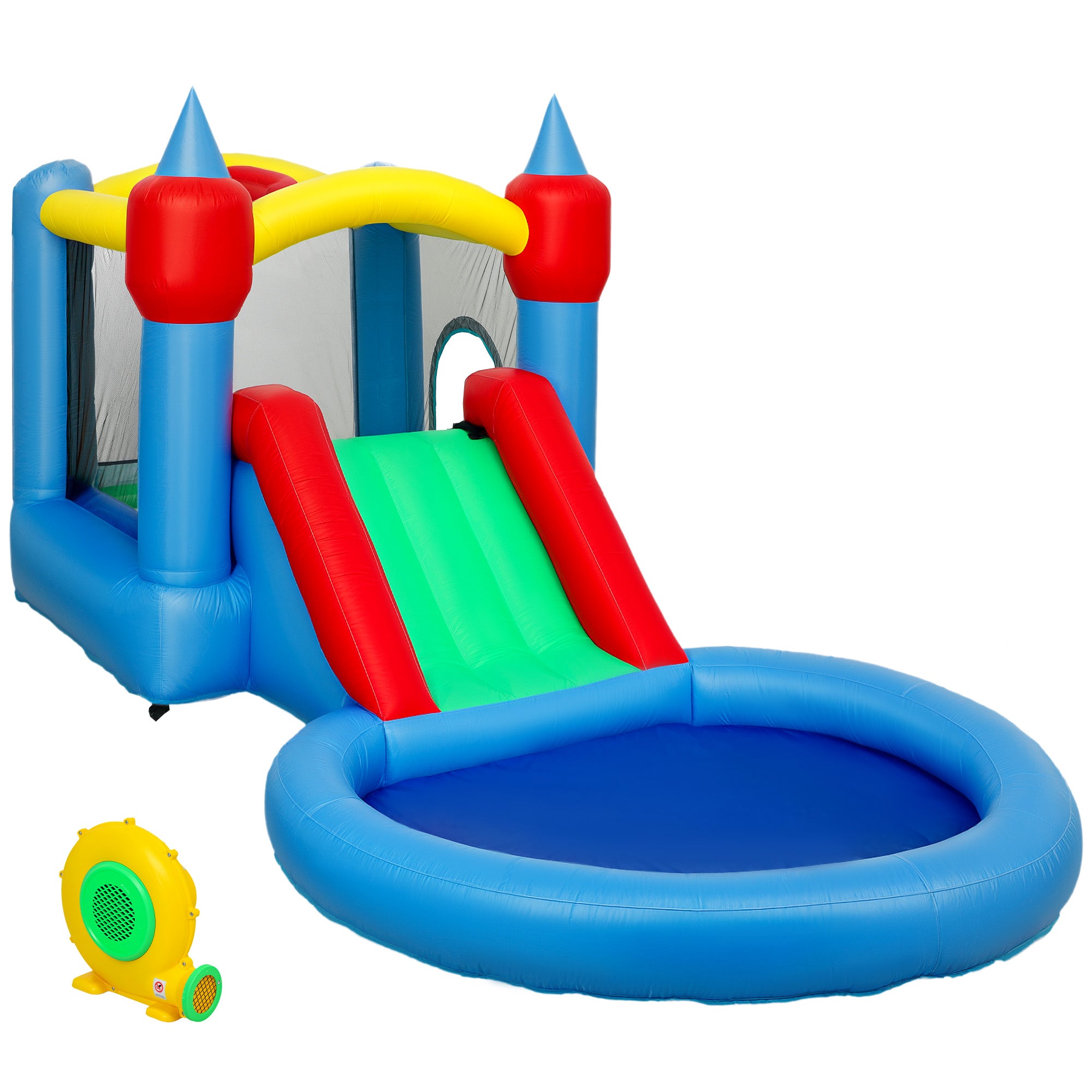 4-in-1 Inflatable Trampoline, Slide, 415x205x190cm, Multicolored