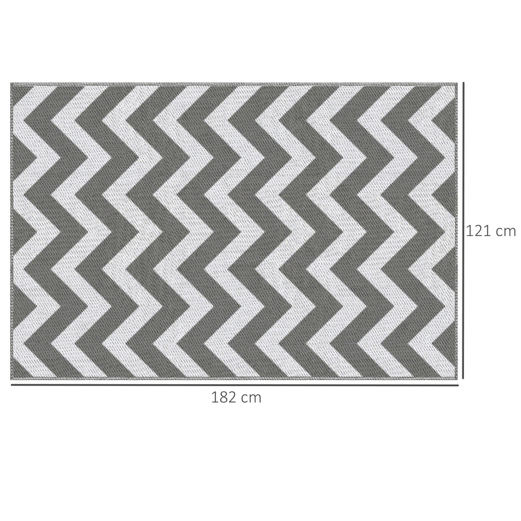 Reversible Outdoor Rug with Geometric Pattern, 121x182 cm, Grey and White