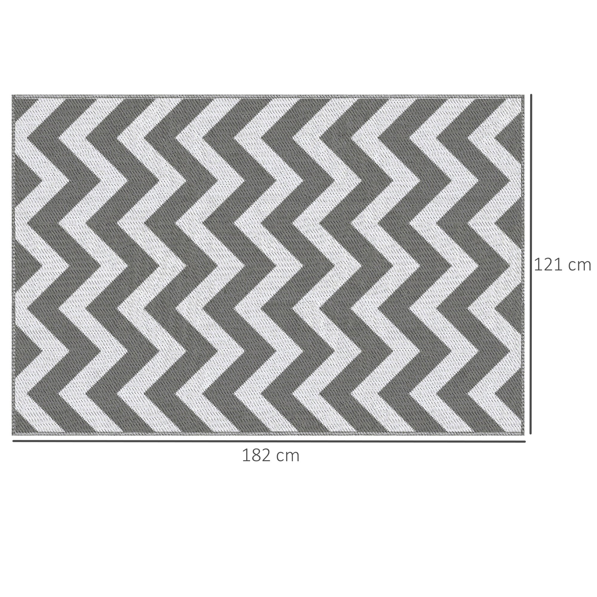Reversible Outdoor Rug with Geometric Pattern, 121x182 cm, Grey and White