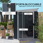 Steel Garden Shed 1.2x1.9 m with Lockable Door and Air Vents, Dark Gray