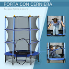 Children's Trampoline with Safety Net and Padded Poles Ages 3-10 Years, Ø140 x 190 cm, Blue