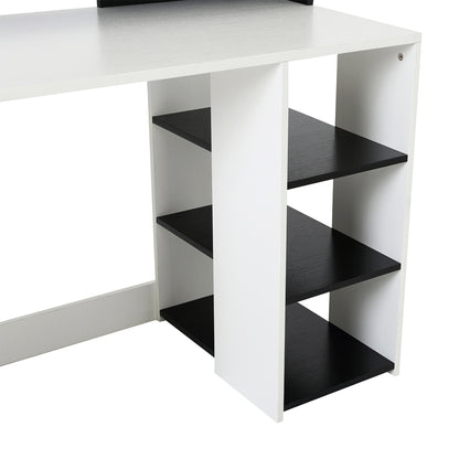 Homcom office desk with printer shelf, 2 drawers and 3 shelves, in black and white mdf, 137 x 55 x 92cm - Borgè