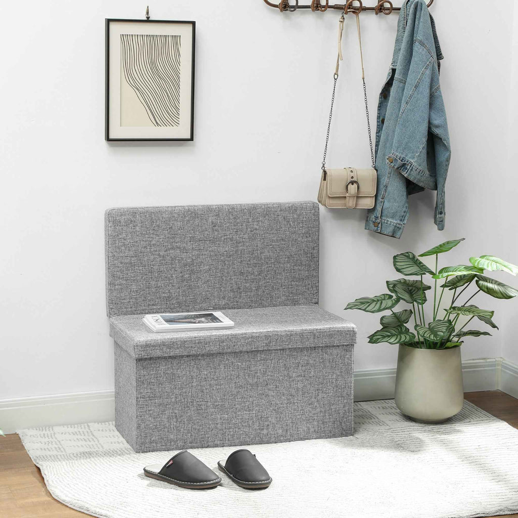 HOMCOM Folding Storage Bench with Backrest and 77L Storage Compartment, Fabric Upholstery, 76x50x73 cm, Grey