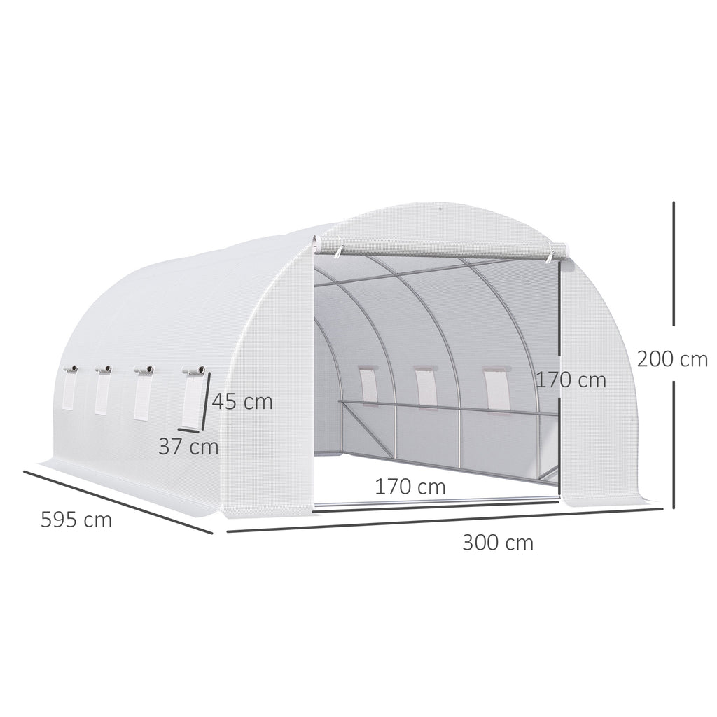 Outsunny 6x3x2m Tunnel Greenhouse, Metal Frame and PE Cover, White