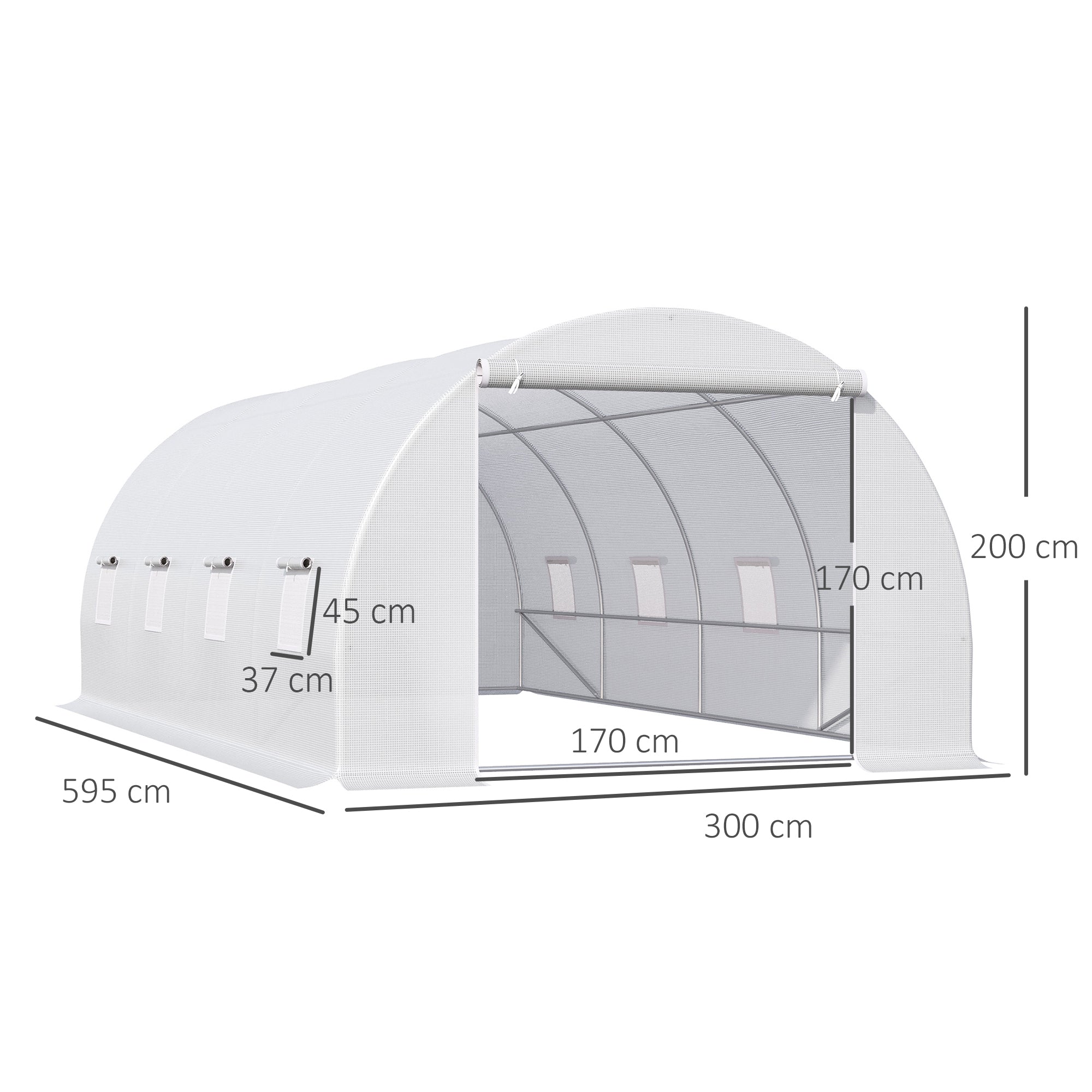 Outsunny 6x3x2m Tunnel Greenhouse, Metal Frame and PE Cover, White
