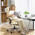 HOMCOM 155° Reclining Office Chair with Footrest, Double Padding and Faux Leather Upholstery, Beige