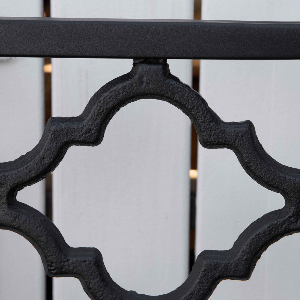 Outsunny 2-Seater Outdoor Bench in Steel and Cast Iron with Armrests and Decorated Backrest, 128x58.5x89cm, Black