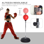 Height Adjustable Floor Punching Ball with Boxing Gloves and Fillable Base, 43x43x126-144 cm, Red