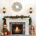 60cm Snow-Covered Christmas Wreath, 35 LED Lights with Timer and Decorative Pine Cones