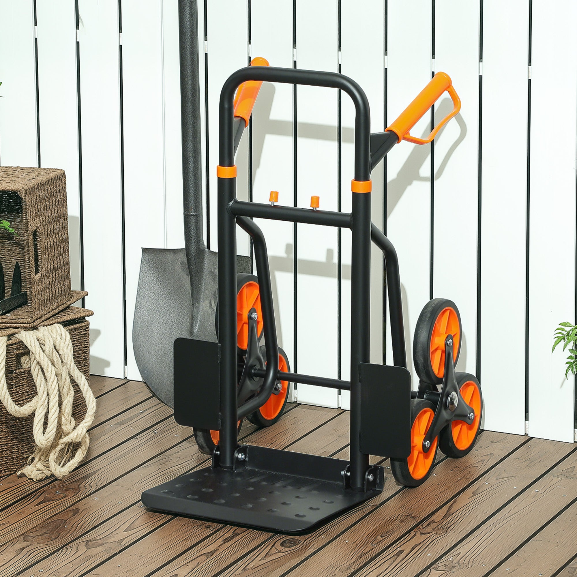 DURHAND 6-Wheel Folding Stairlift Cart, 120kg Load Capacity, Steel, for Moving, Gardening, Orange