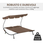 2-Seater Double Sun Lounger with Adjustable Sunshade for Outdoor and Garden 200x175x134cm Brown