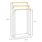 kleankin Freestanding Towel Rack with 3 Bars in Bamboo and Steel, 45x22.5x86 cm, White and Wood Color - Borgè