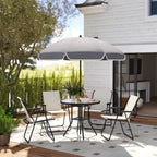 6 Piece Steel Garden Set with 4 Folding Chairs, Umbrella and Round Table, Cream, Grey and Black