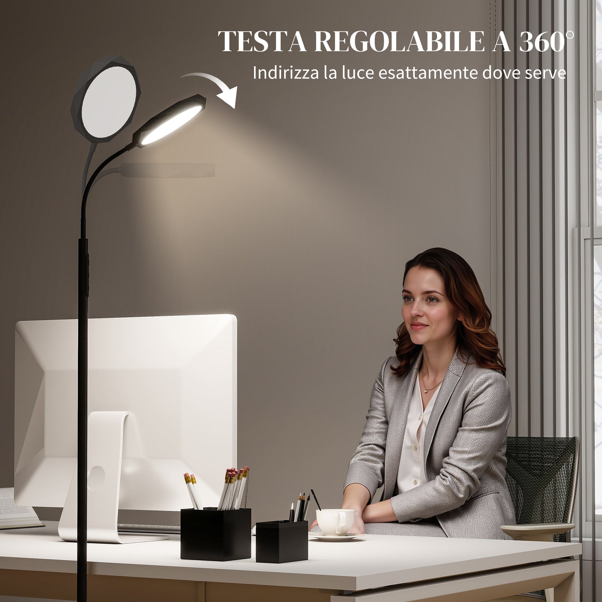 LED Floor Lamp with Remote Control, Swivel Head, Brightness and Temperature Adjustment, Black