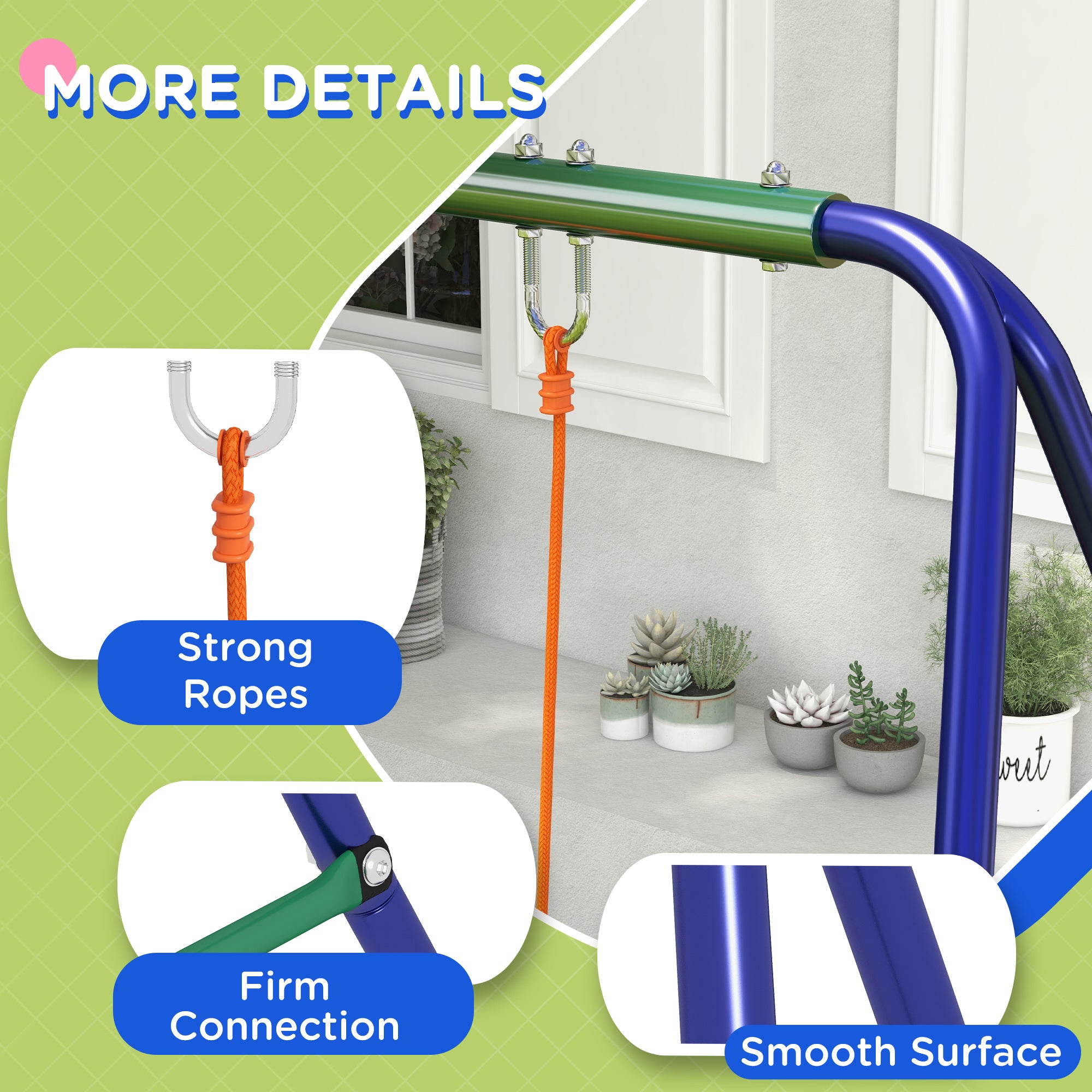 Outsunny swing for children 3-8 years with 2 seats and 4 stakes, in metal and pp, 269x160x180 cm - Borgè