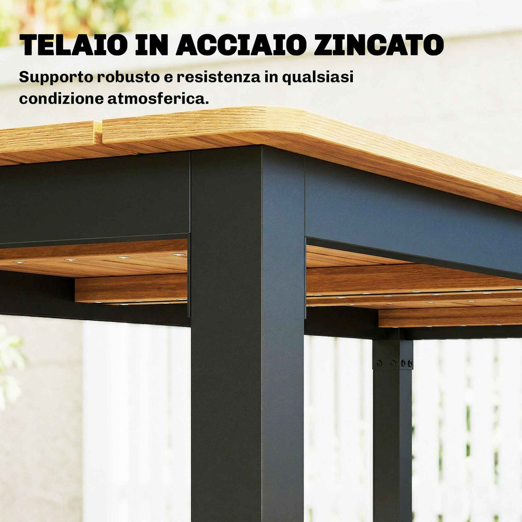Outsunny Rectangular Garden Table for 6-8 People, Dimensions 180 x 86 cm