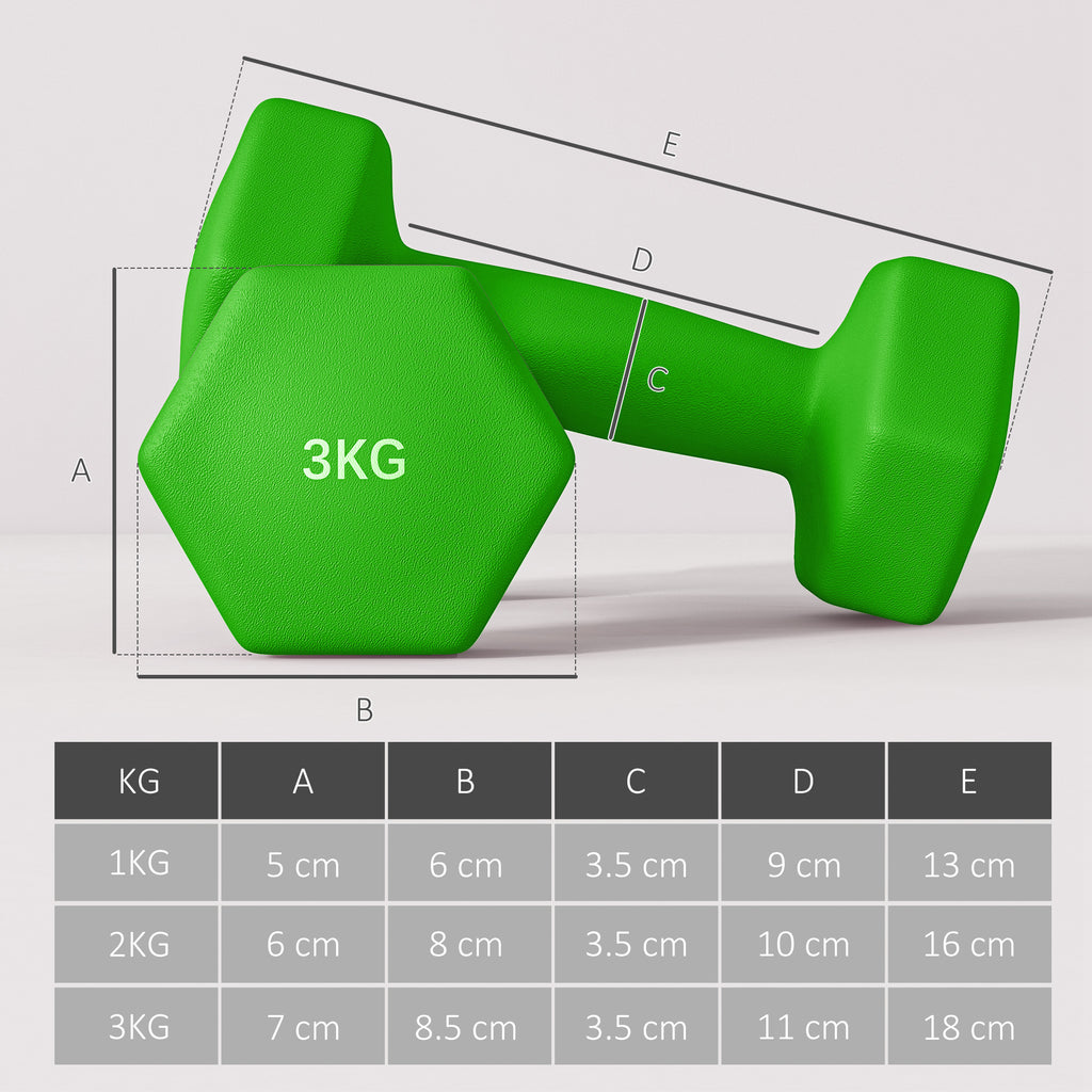 SPORTNOW Dumbbell Set with Stand, 6 Dumbbells Total 2x1 kg, 2x2 kg, 2x3 kg, Multicolored