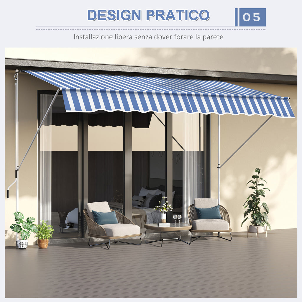 Outsunny 3x1.5m Arm Awning with Crank and Telescopic Structure, White and Blue
