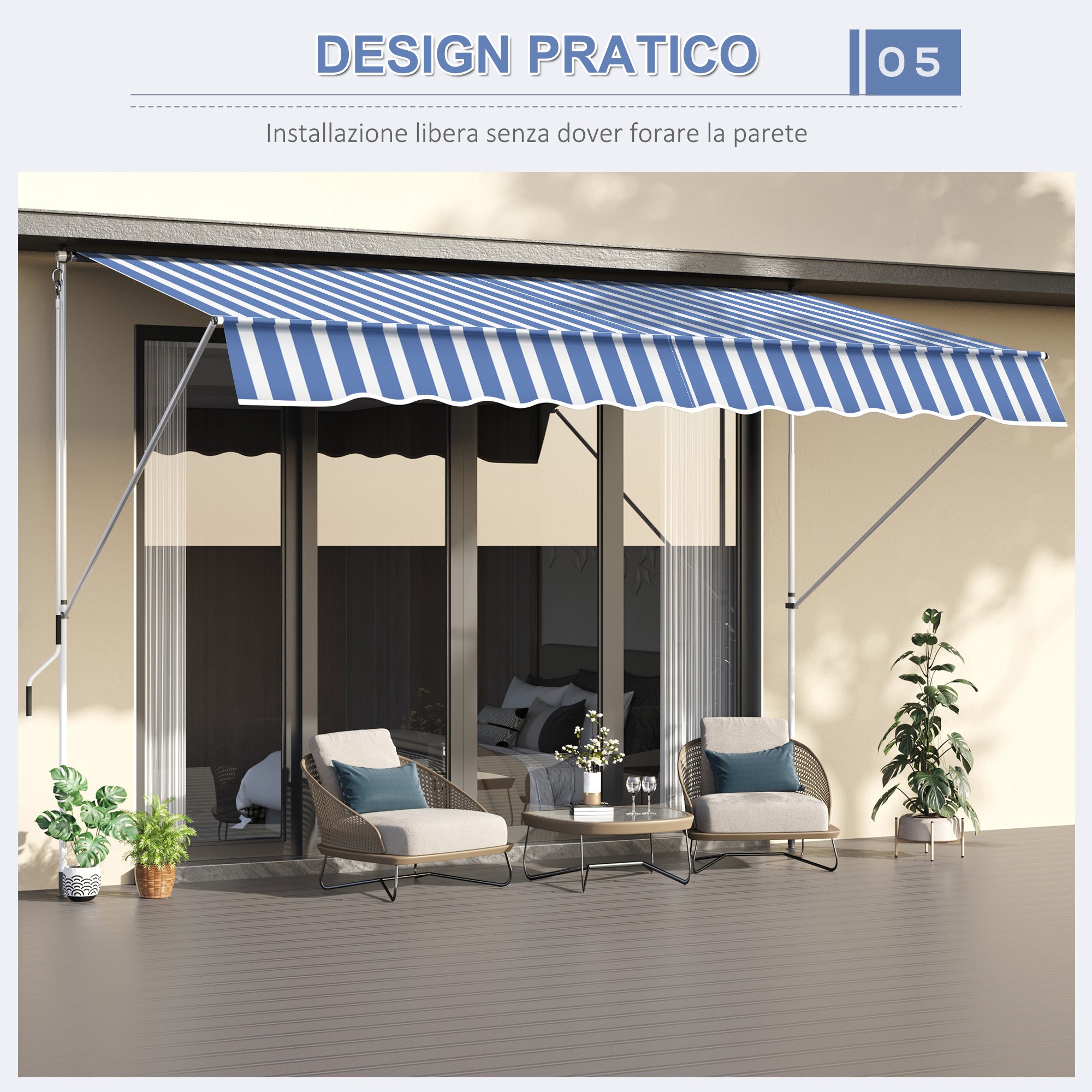 Outsunny 3x1.5m Arm Awning with Crank and Telescopic Structure, White and Blue