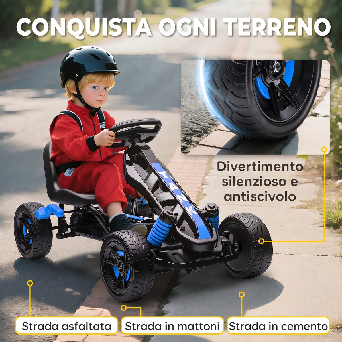 AIYAPLAY Pedal Go Kart for Kids Ages 3-6, 50kg Load Capacity, with Cup Holder and Non-Slip EVA Wheels, Blue