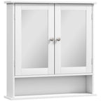 kleankin Wall-Mounted Bathroom Cabinet with 2 Mirrored Doors and Open Shelf, 56x13x58 cm, White