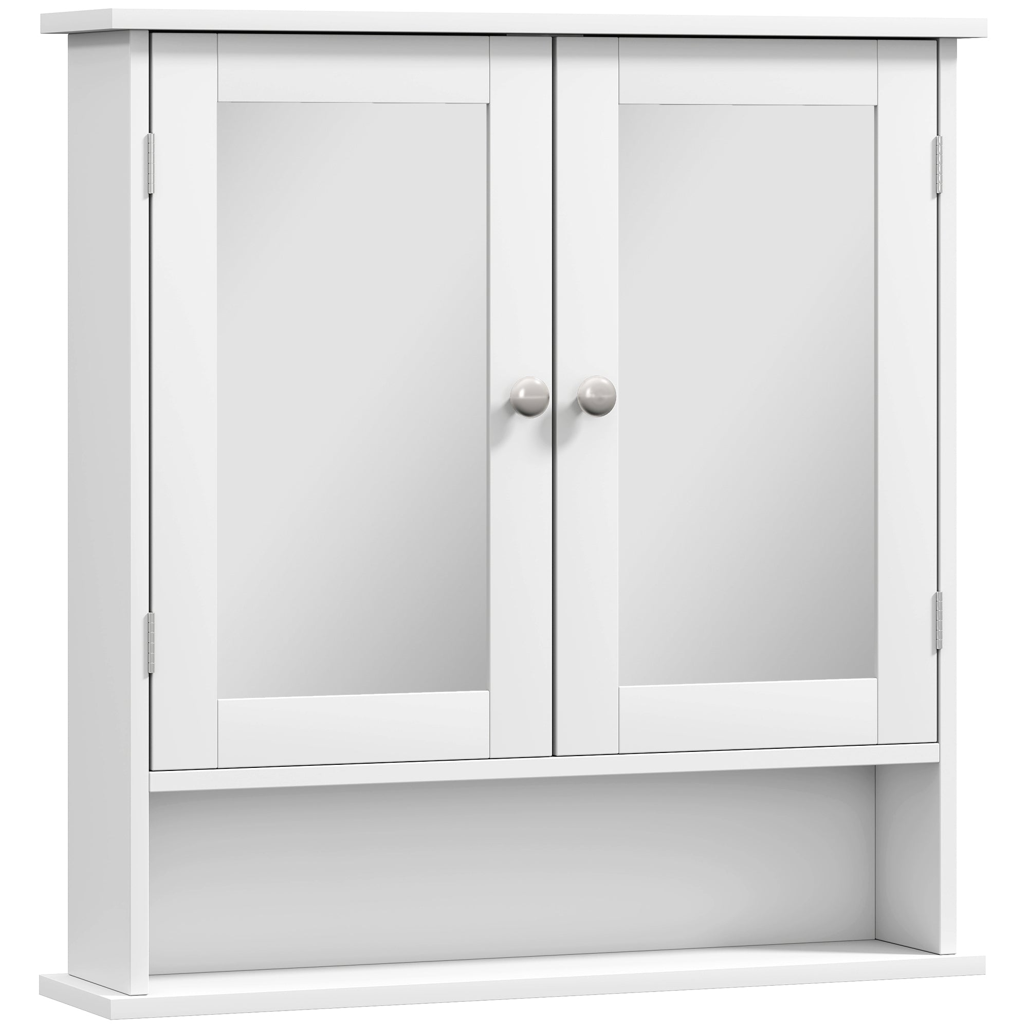 kleankin Wall-Mounted Bathroom Cabinet with 2 Mirrored Doors and Open Shelf, 56x13x58 cm, White